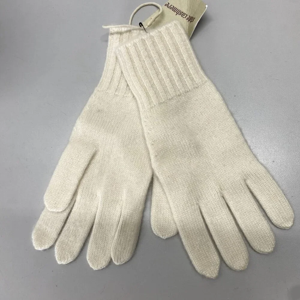 NEW STATE Cashmere Unisex Plain Knit Gloves – Undyed White – One Size
